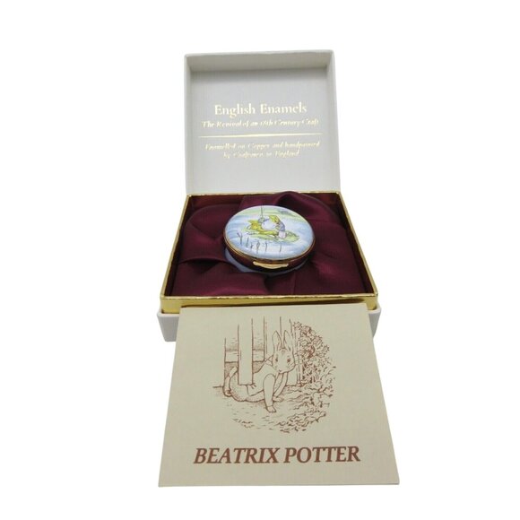 Beatrix Potter JEREMY FISHER Crummles Enamel Trinket Pill Box Vintage With Case - Picture 1 of 11